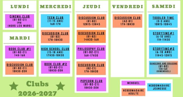 ★ INSCRIPTIONS ★ Les Clubs De Discussion 2026-2027 ★